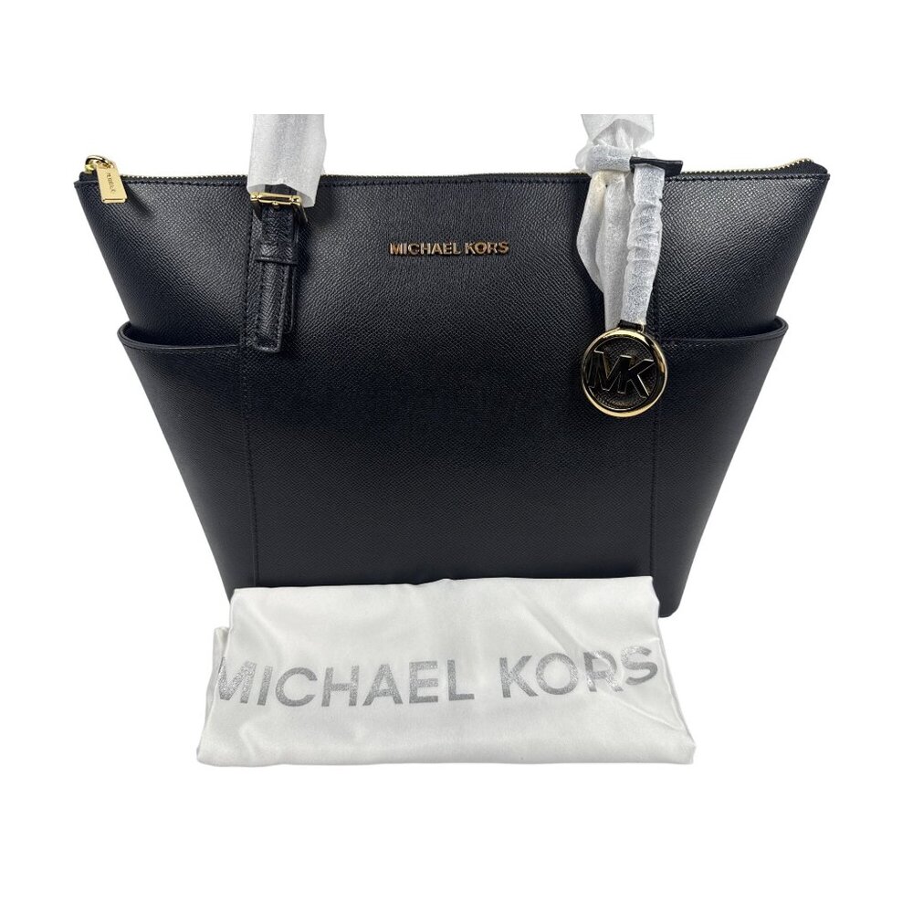 Michael Kors Women's Jet Set Large Tote Bag Black Saffiano Leather‎